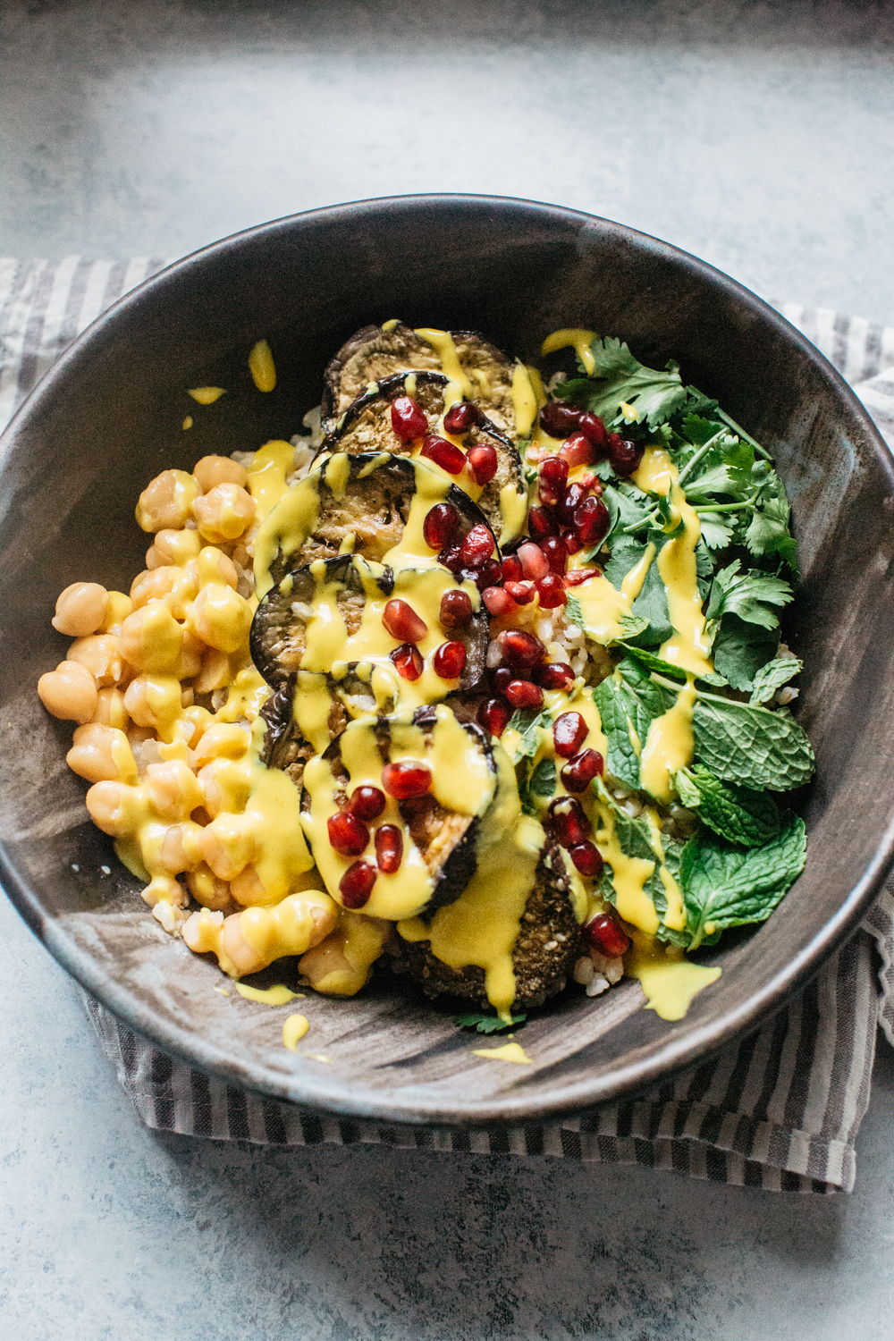 Roasted Eggplant and Brown Rice Bowl with Turmeric Tahini (Copy)