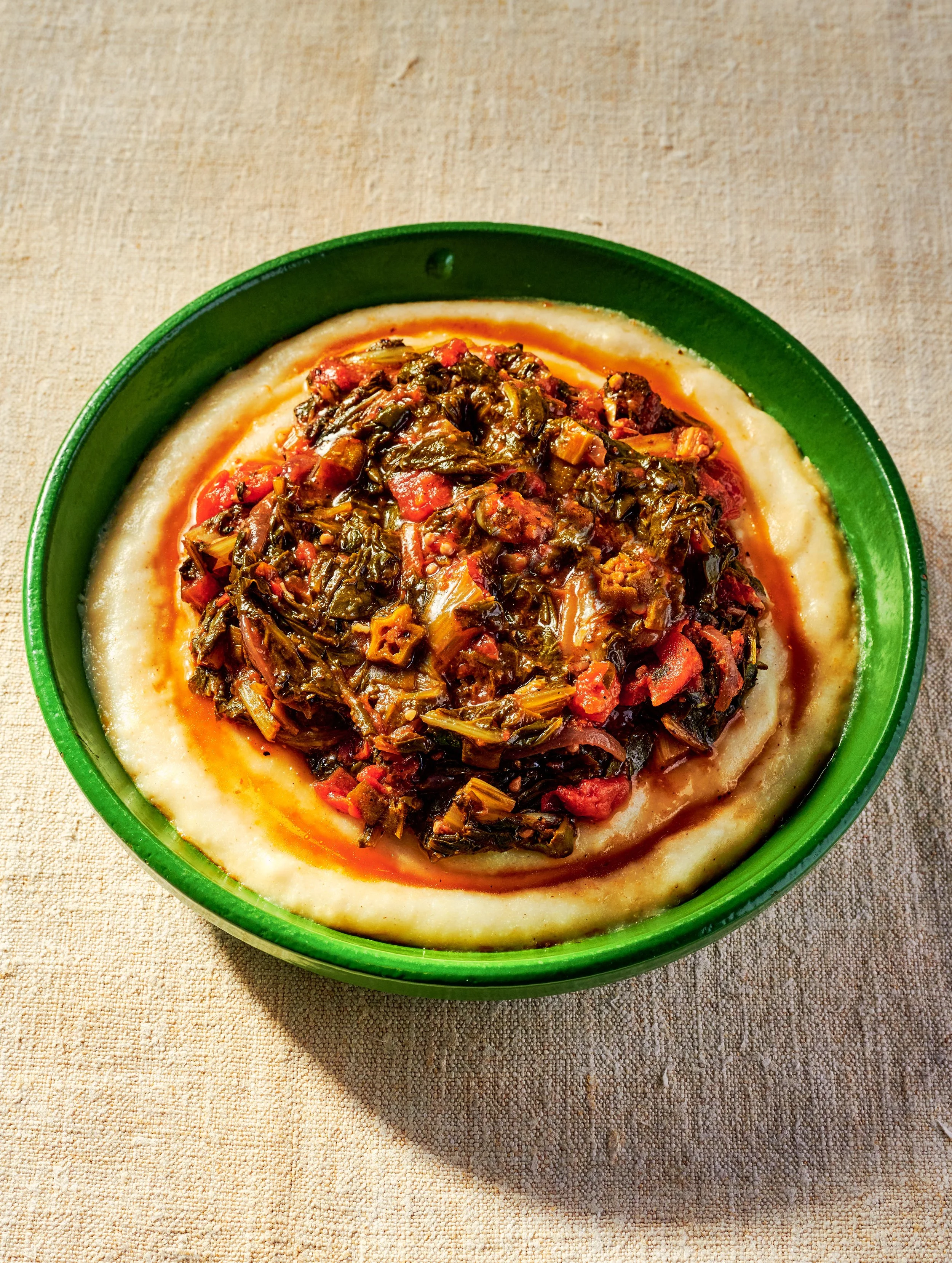 Koosto Iyo Baamiye (Swiss Chard and Okra Stew)