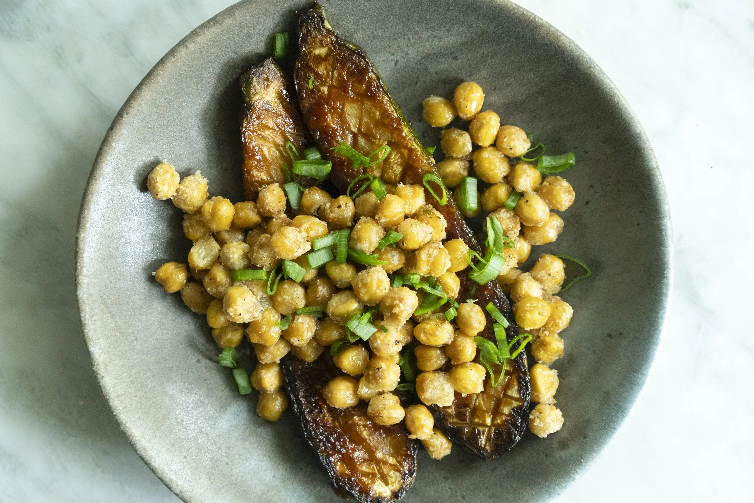 Huli Huli Zucchini with Crispy Chickpeas