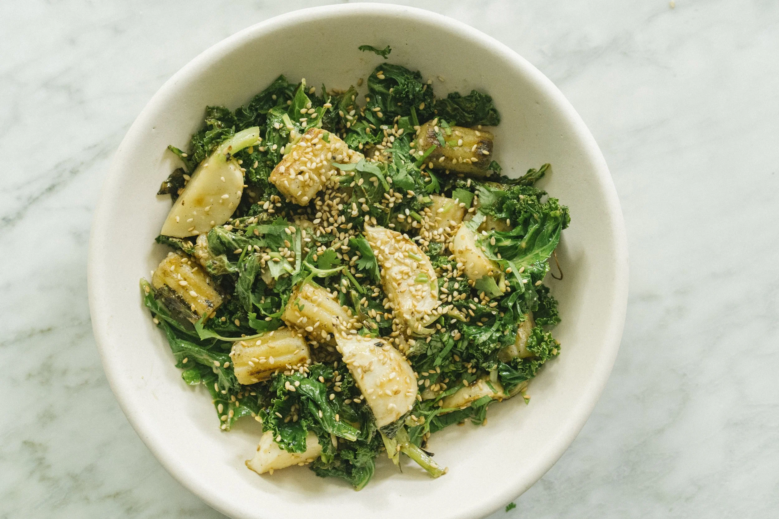 Pan-fried gnocchi and turnips with miso butter