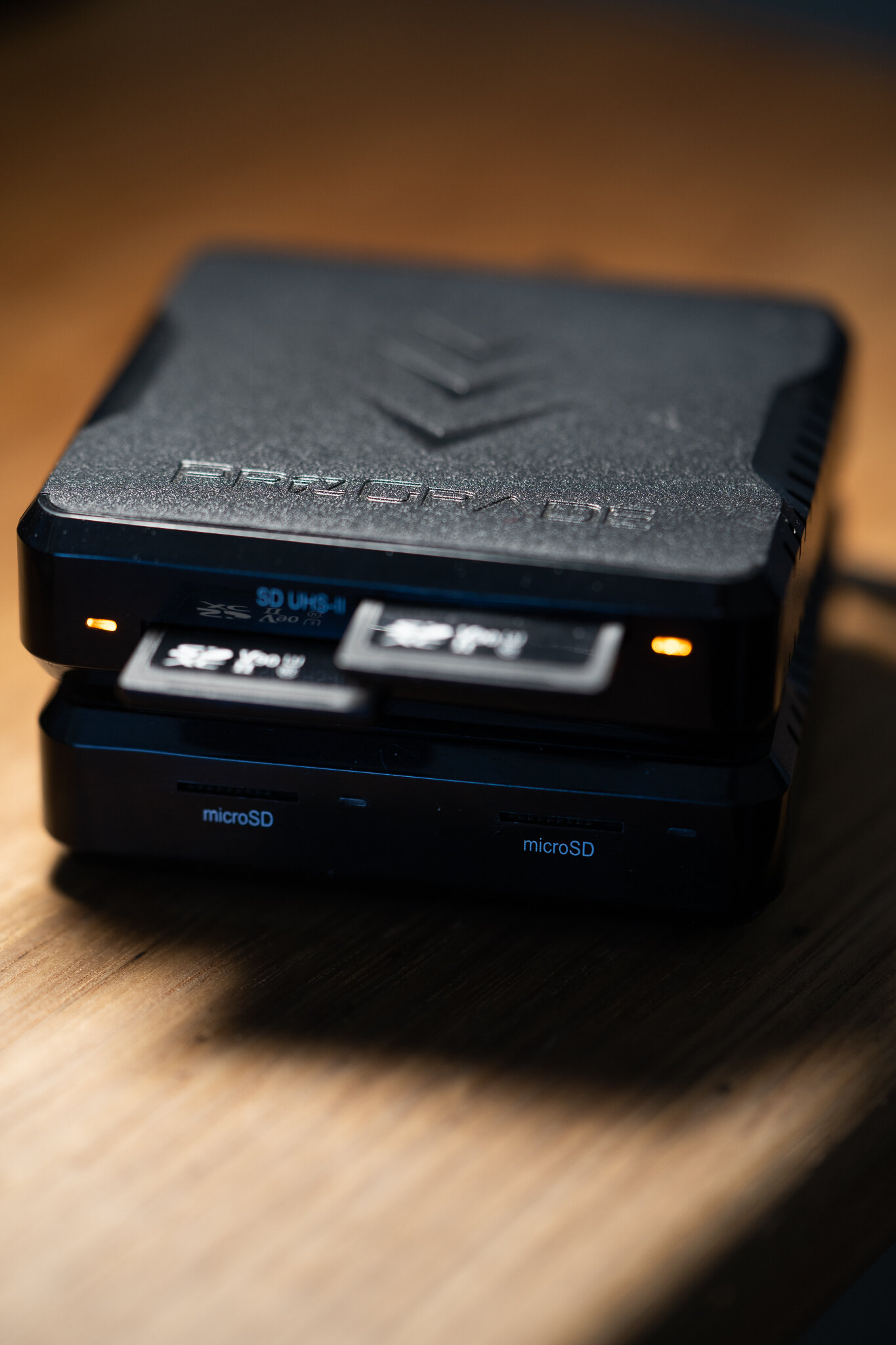 I have an SD / MicroSD stack from ProGradeDigital they’re a USB-C connected card reader