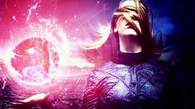 Girl holding a magical ball - gaming, fantasy, virtual reality image