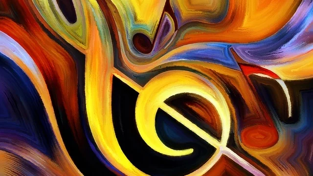 Treble clef and musical notes painting