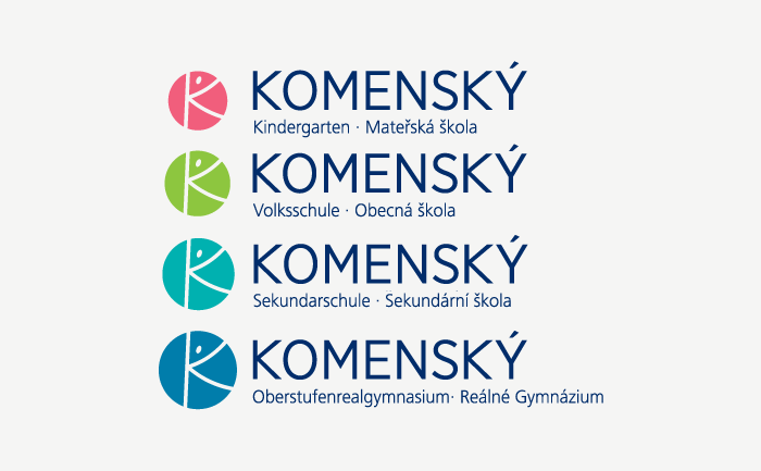 Komensky kindergarten, primary and secondary school - logos