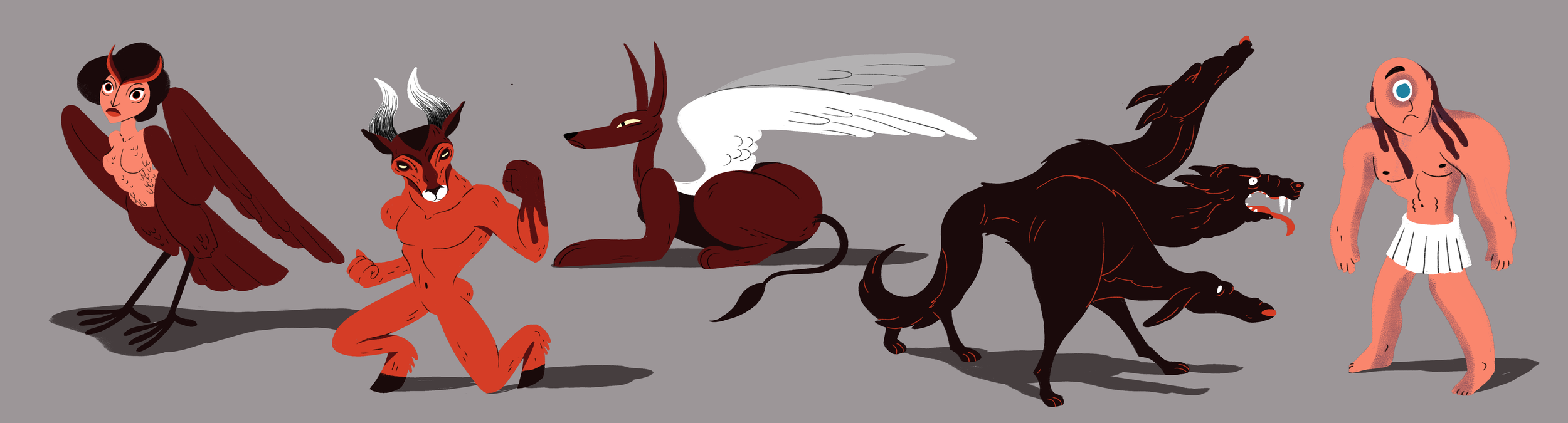 The greek mythology is filled with strange enchanting creatures. Here are a couple of my favourites :) It was really fun to sketch and devellop these designs and I would love to have had more time to animate each one of them.