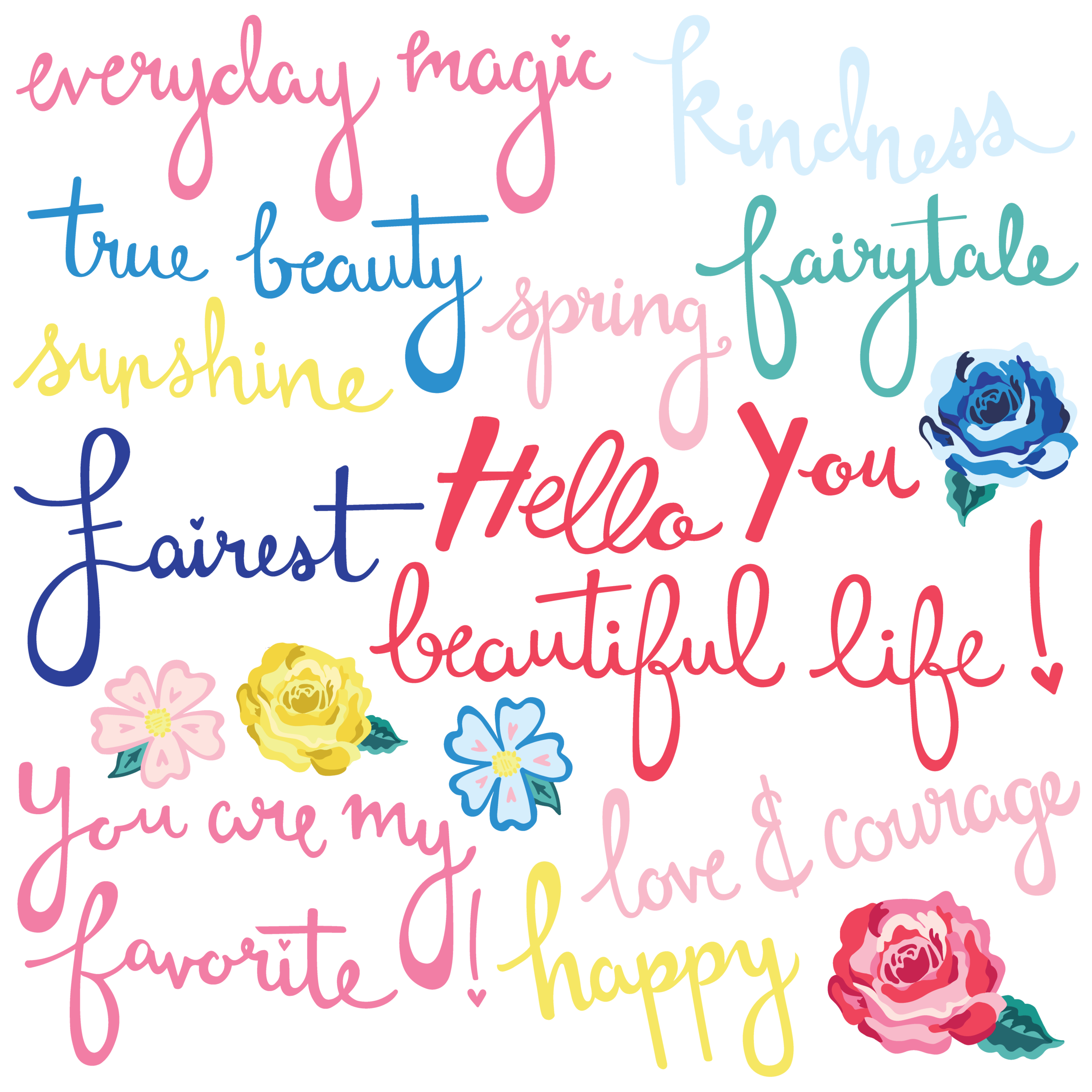 Hello Beautiful Digital Collection - Die Cut Words and Florals.png