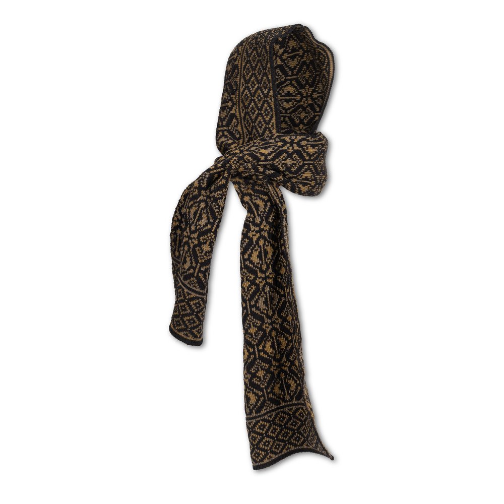 Vittoria Luxurious Hooded Scarf in Double Knit Velvet & Merino Blend - Black/Antique  Golden - Studio Myr