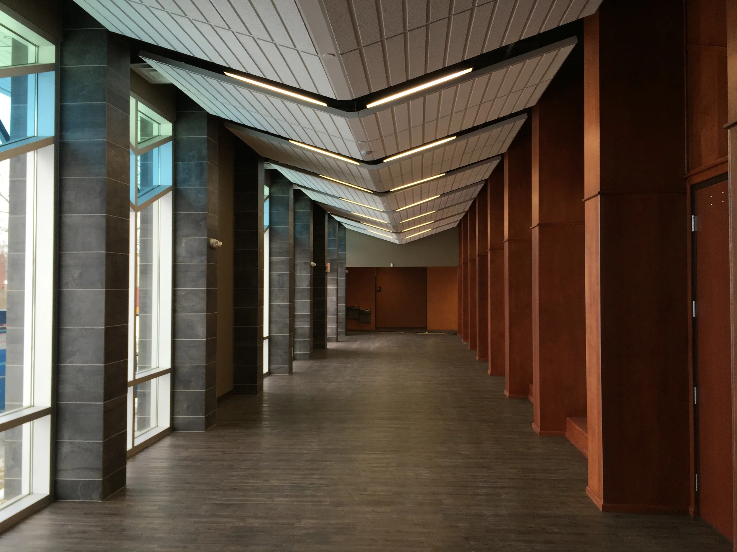 The dramatic Donor Garden Gallery sets the stage for the Donor mural. It also serves as a gathering space before and after Community Room events. See below for all the details.