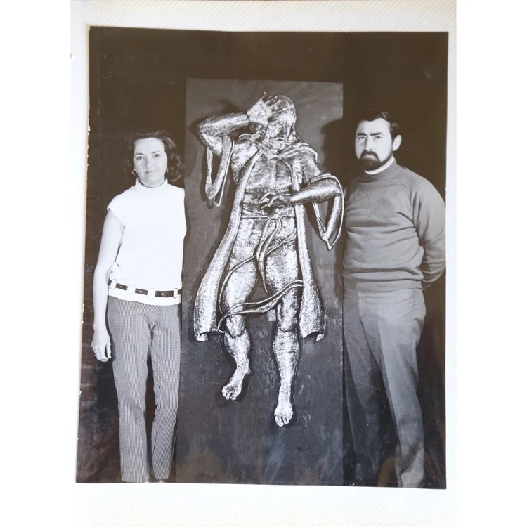 Charleston's Grandparents with one of their Bronze Relief Sculptures