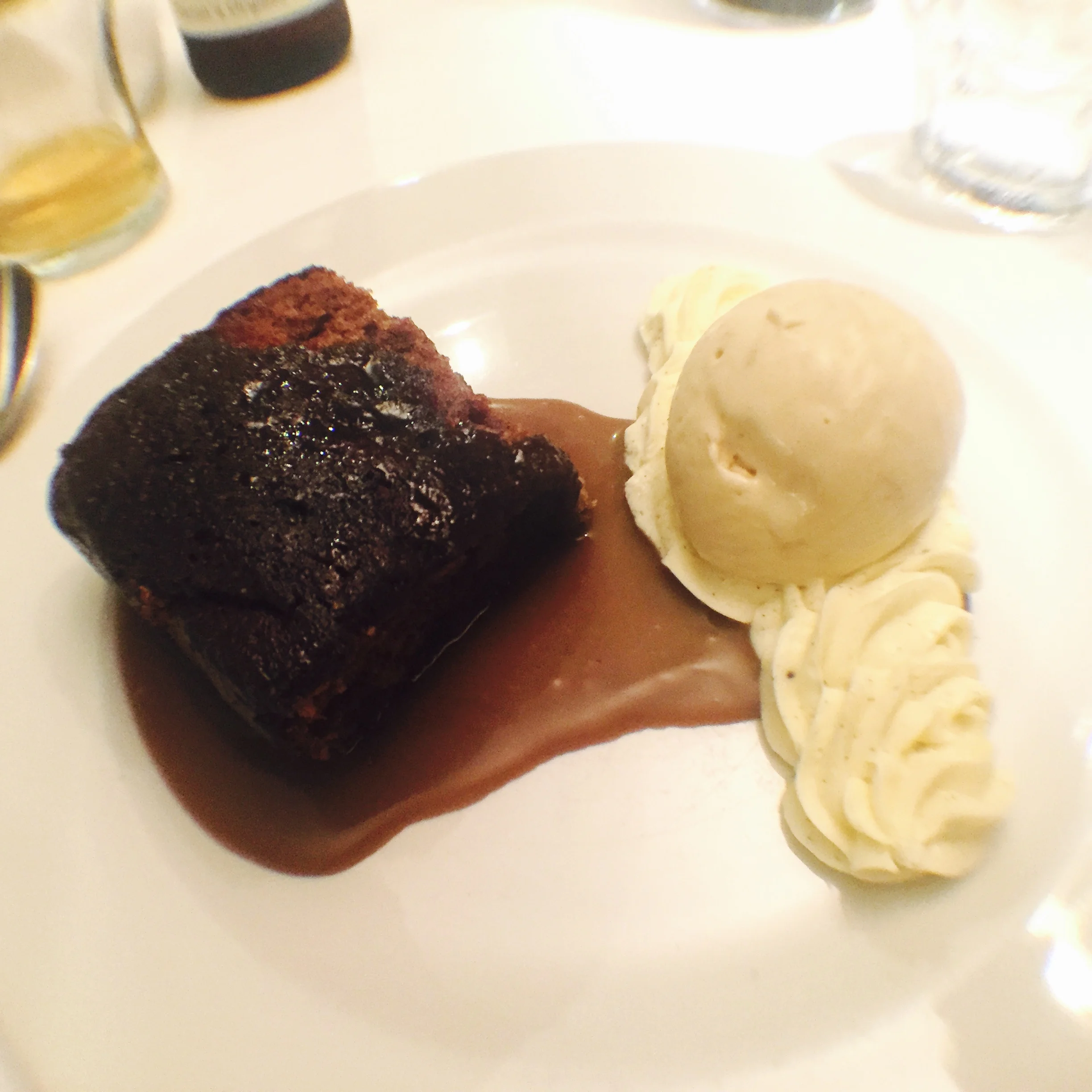 Sticky toffee pudding with banana ice cream