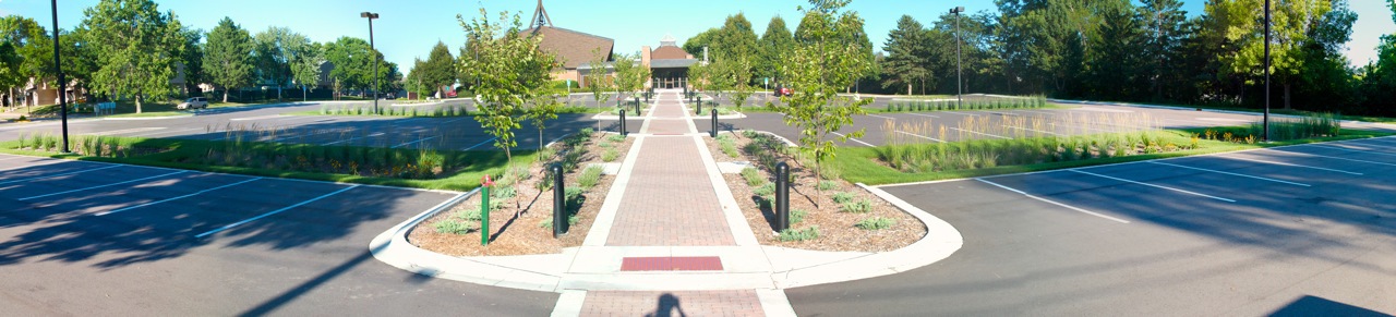 Parking lot retrofit and raingardens at First Presbyterian Church Oak Park Heights, MN 