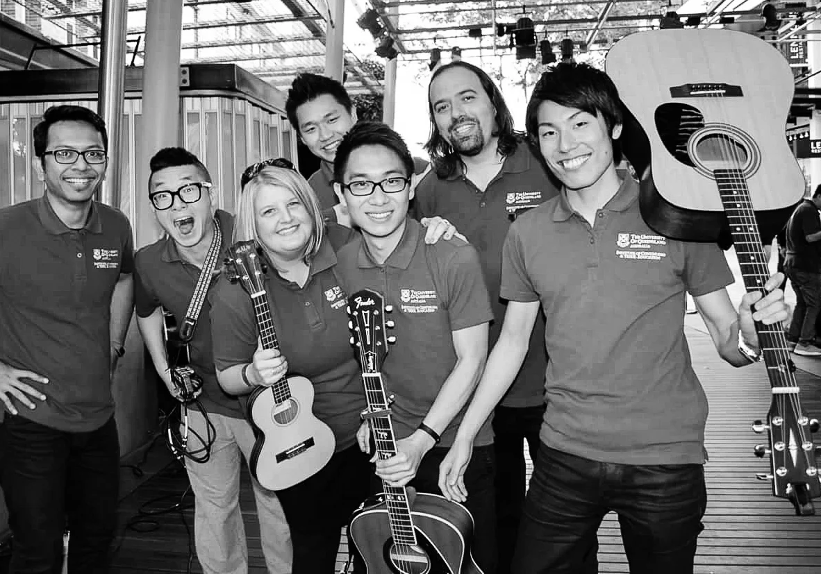 The author, Fiona Wiebusch (centre), with members of the ICTE-UQ Chorus led by conductor and TESOLer, Vicki Bos.