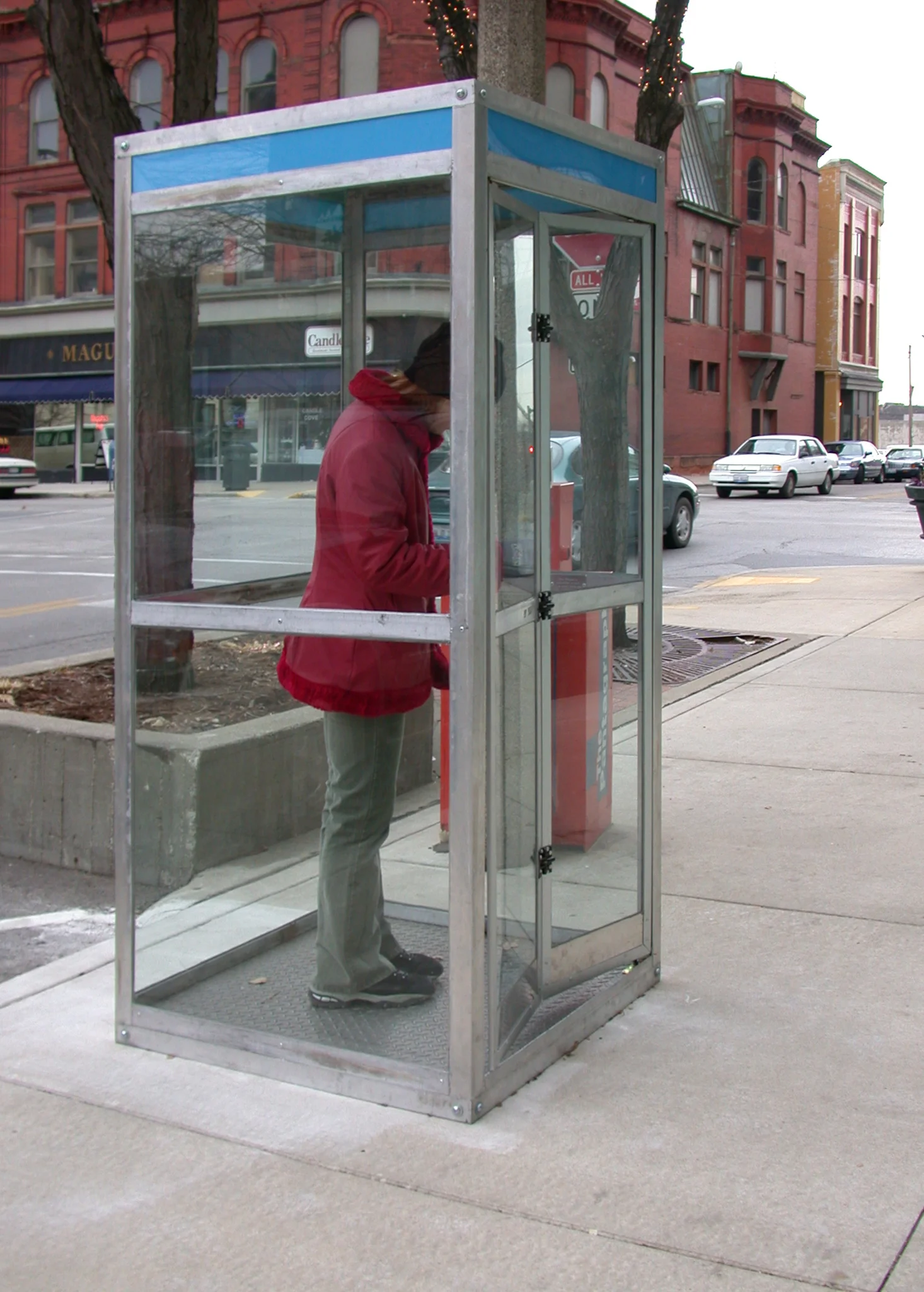 Booth Metal, glass, plexi 37" x 37" x 84"