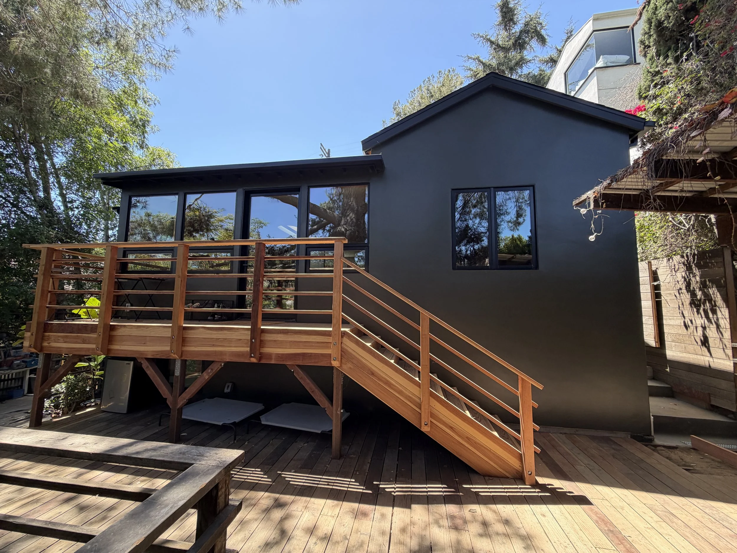 new stucco and deck echo park home