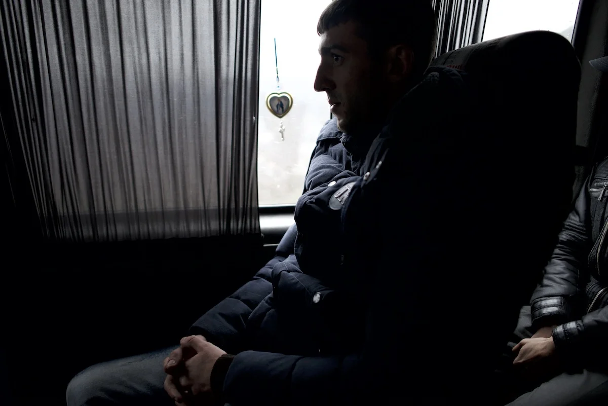 Vladimir Avetisyan, 23, travels from Gyumri to his military post in Aghdam, at the frontline between Nagorno Karabakh and Azerbaijan. He was urgently called back from holidays in his hometown, as clashes between Karabakh and Azerbaijan escalated on the night of April 1-2, 2016.