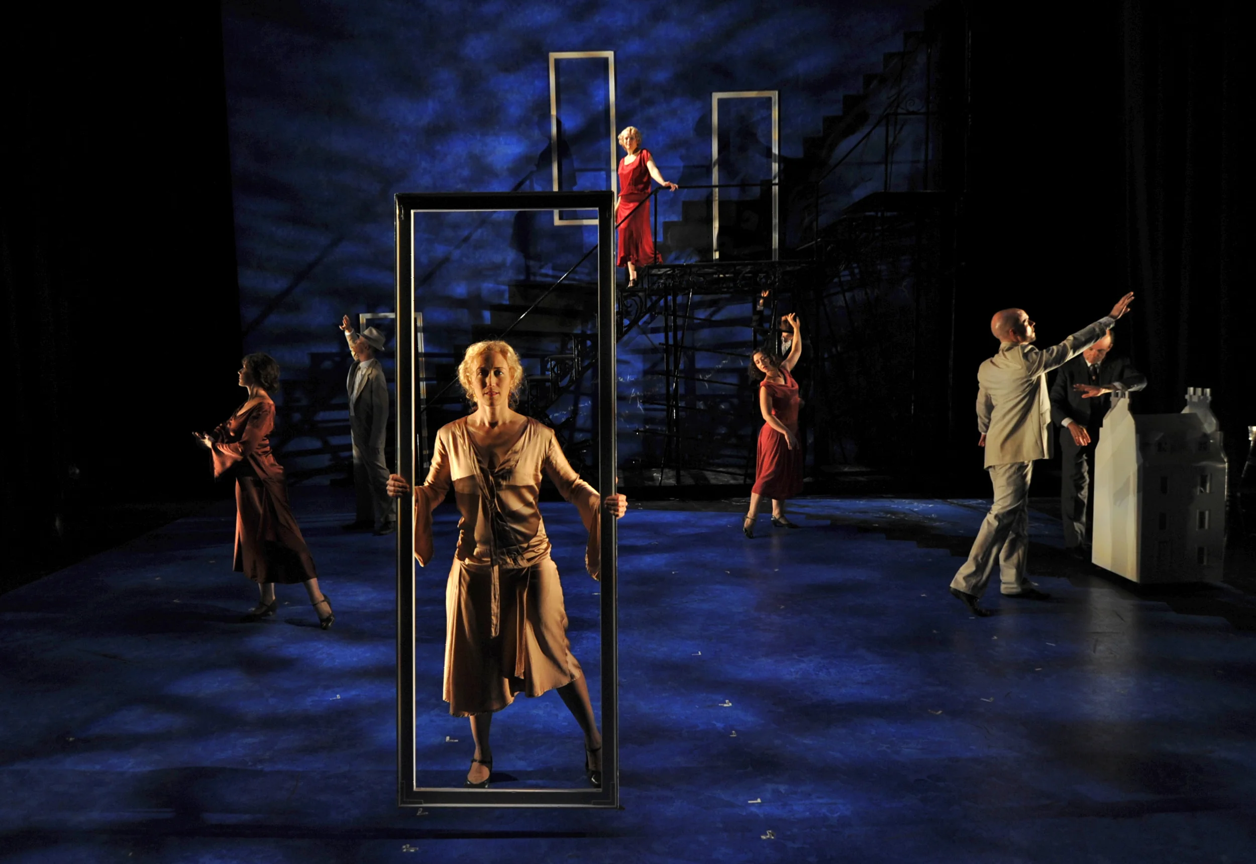 SEPTIMUS AND CLARISSA LeeAnne Hutchison (foreground), Ellen McLaughlin (on stairs) with company. Photo by Richard Finkelstein.