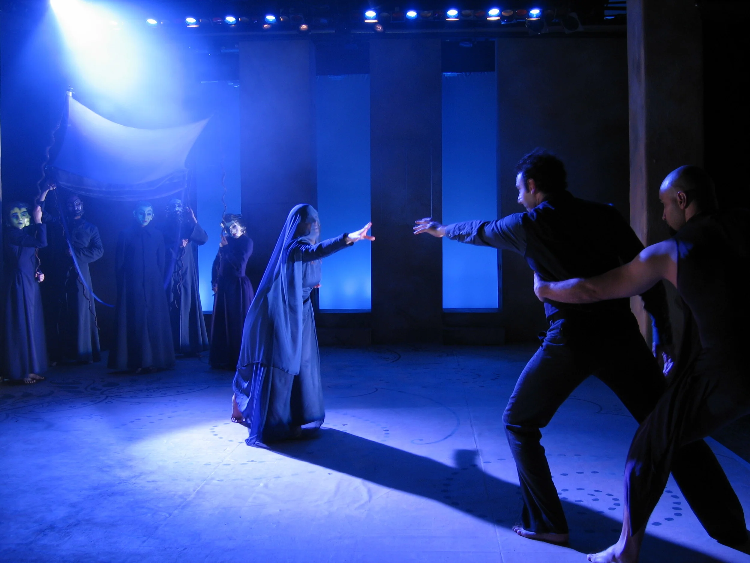 BETROTHED (Ohio Theatre premiere) Paula McGonagle (center), Derek Lucci (right) and ensemble. Photo by Rachel Dickstein.