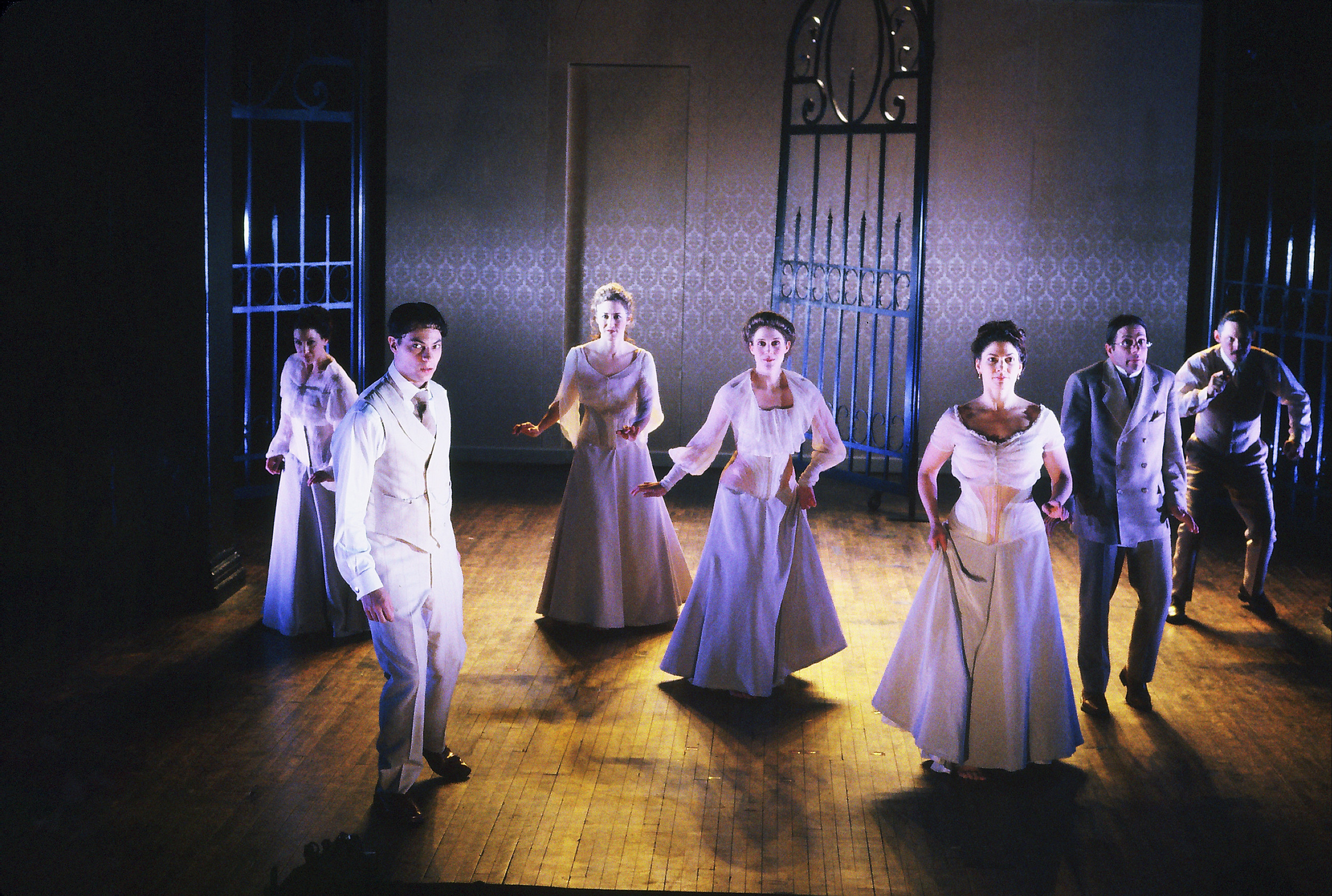  INNOCENTS (L-R): Margot Ebling, Andy Paris, Leeanne Hutchison, Jill A. Samuels, Paula McGonagle, Grant Neale, Christopher Oden. Photo by Rachel Dickstein. 