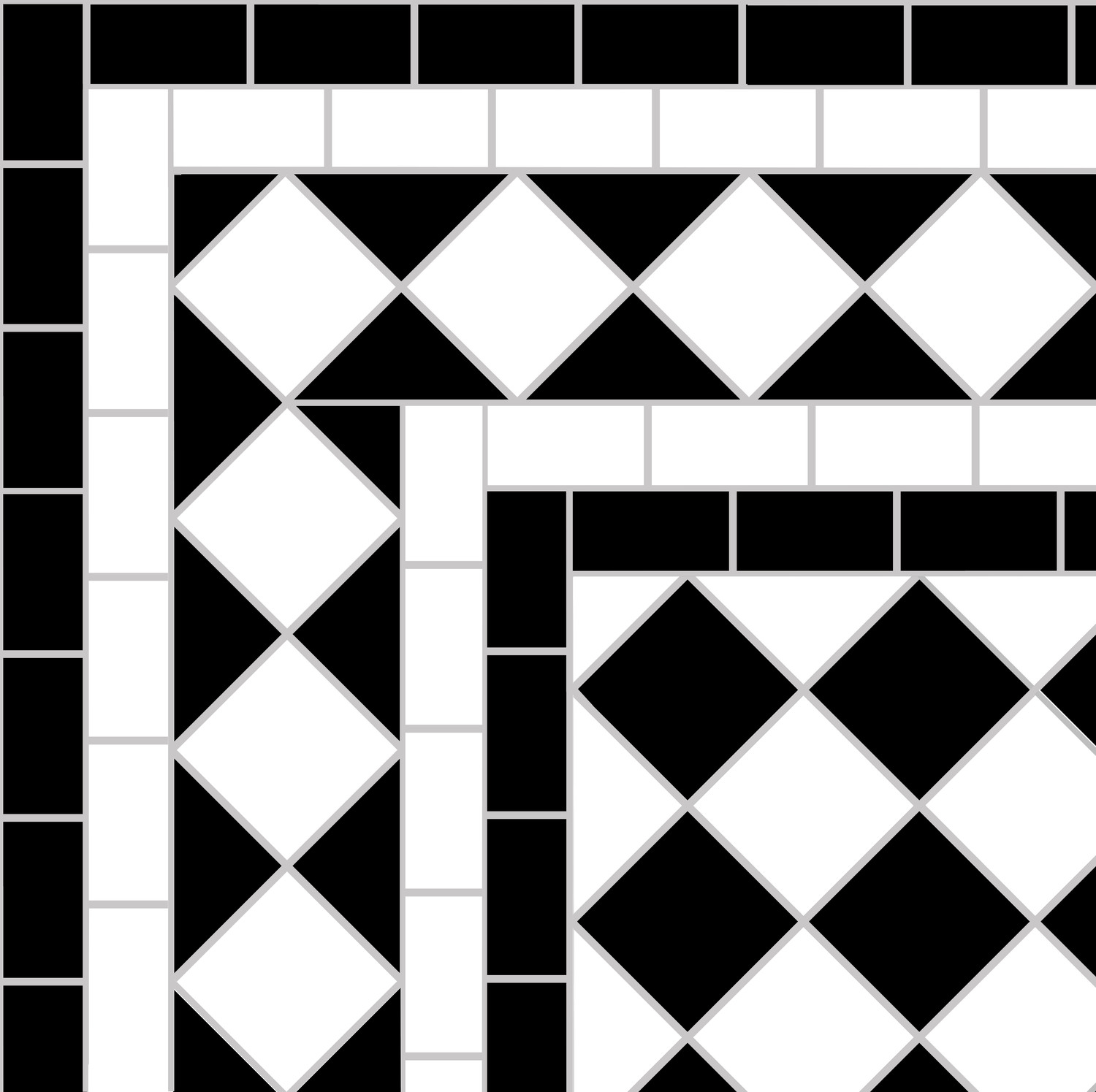 Diamond Border White Three Lines, Mosaic Tile Borders Designs