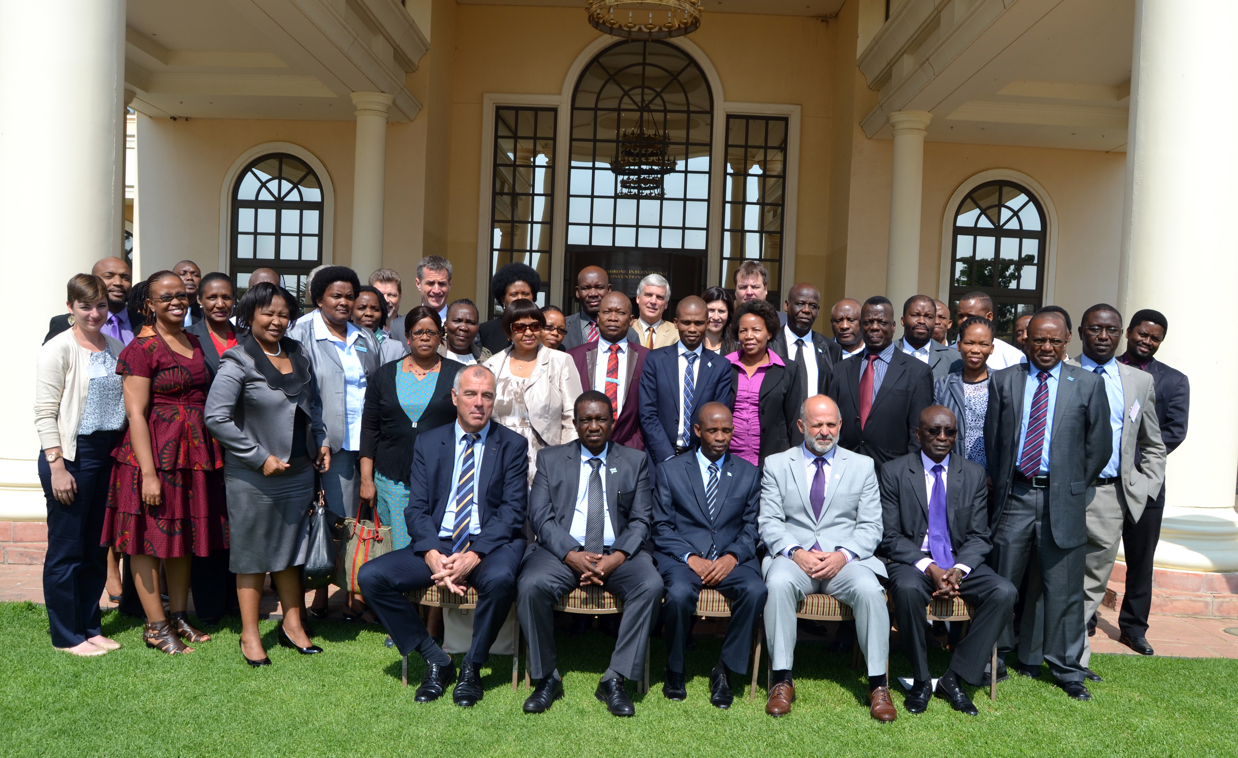 Attendees of the botswana roadshow pose for a portrait during the event held september 17, 2015 at the grand palm hotel in gaborone. blog author kim reuter is in the second row, at the far left. conservation international / photo by tawana babili