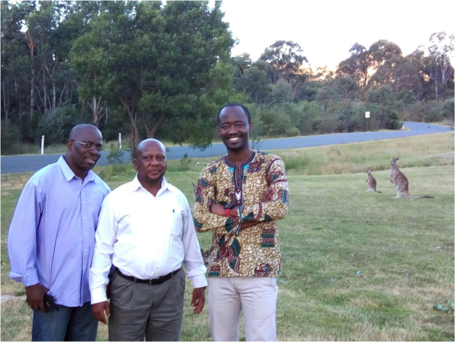 From left to right: Jeremiah Sokan (GDSA Focal Point, Liberia), Disikalala Gaseitsiwe (GDSA Deputy Executive Secretary, Botswana) and Kwame Boakye Fredua (Environmental Protection Agency, Ghana) enjoying the beauty of nature in one of the parks near Canberra, Australia, after successfully completing the course.