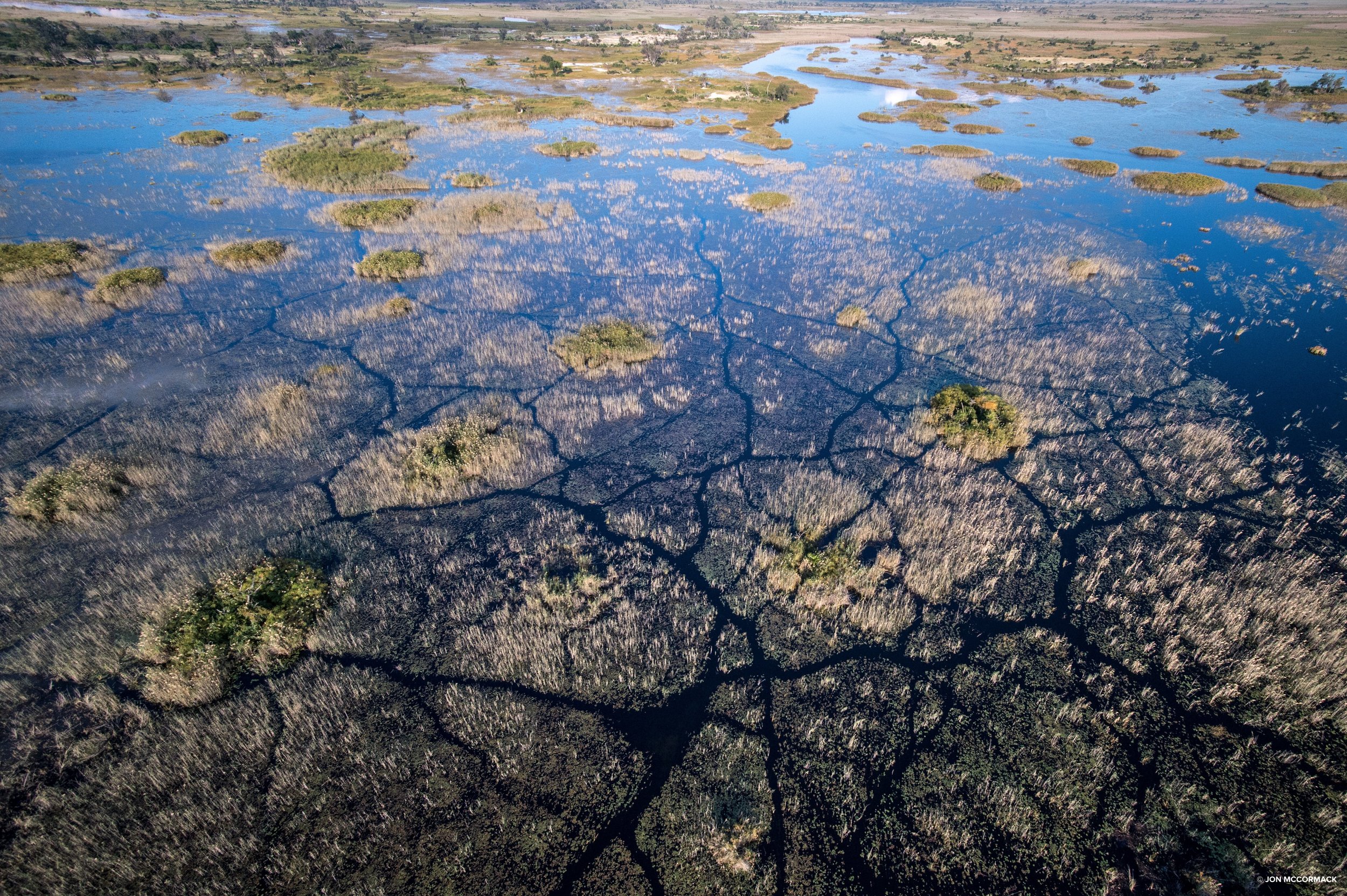 Aerial shot of the Vumbura Plains, Okavango Delta, Botswana. (© Jon McCormack)