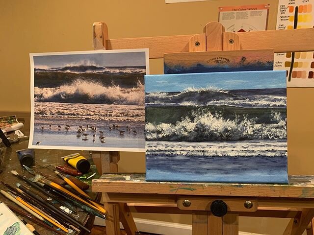 Day two of my painting of my friend Tim's photograph of Manasquan beach. There was a storm way off shore that created these really great waves on the beach. I plan to finish the painting tomorrow on my Facebook page live https://lnkd.in/eNUfCic at 4p