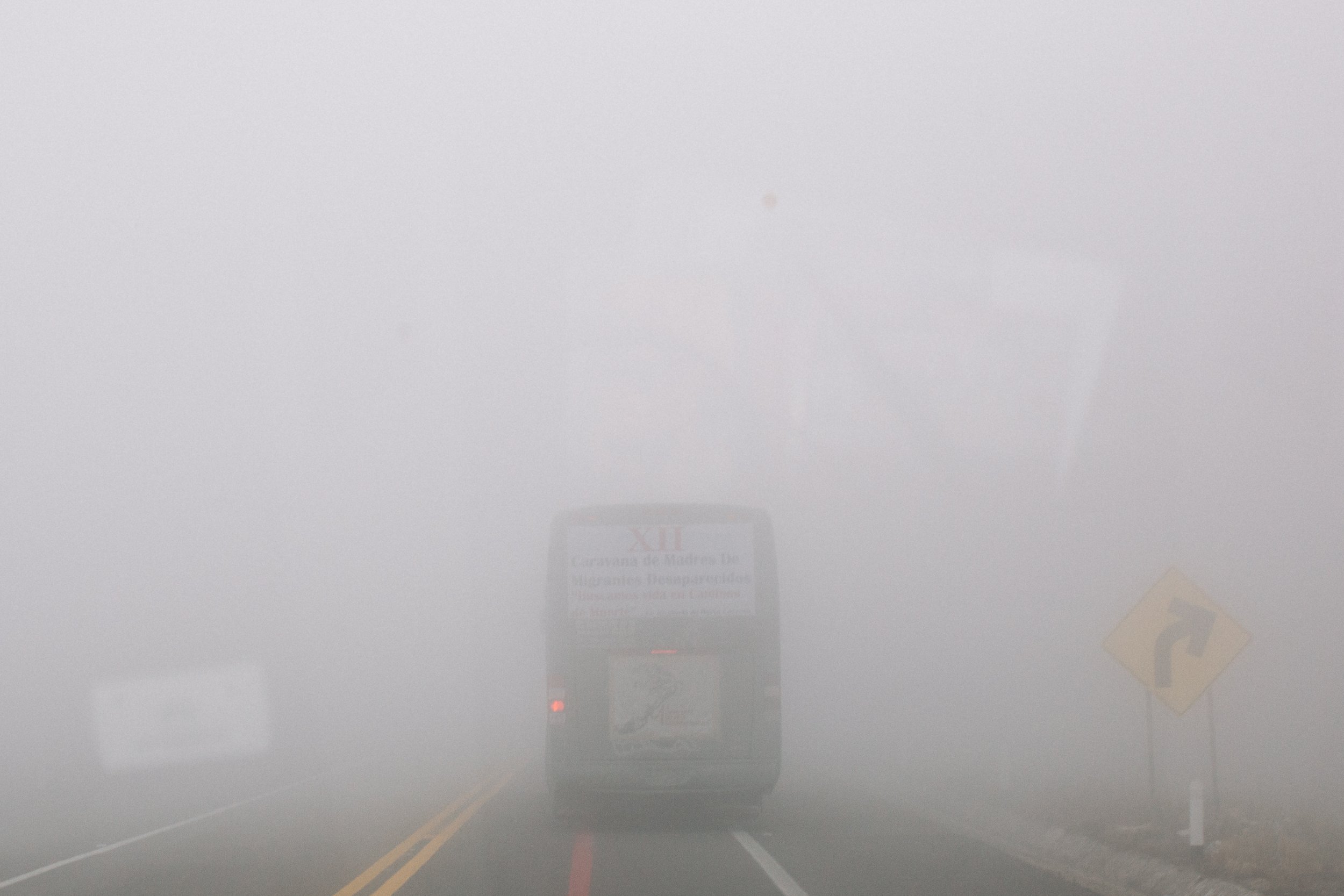  The Caravana de Madres de Migrantes Desaparecidos disappears into the thick fog as they continue their journey through Huimanguillo, Tabasco, Mexico. 
