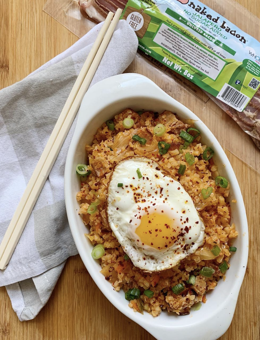Dolly from A Dash of Dolly made Kimchi Cauliflower Fried Rice with Jalapeño Naked Bacon! Get her recipe here.