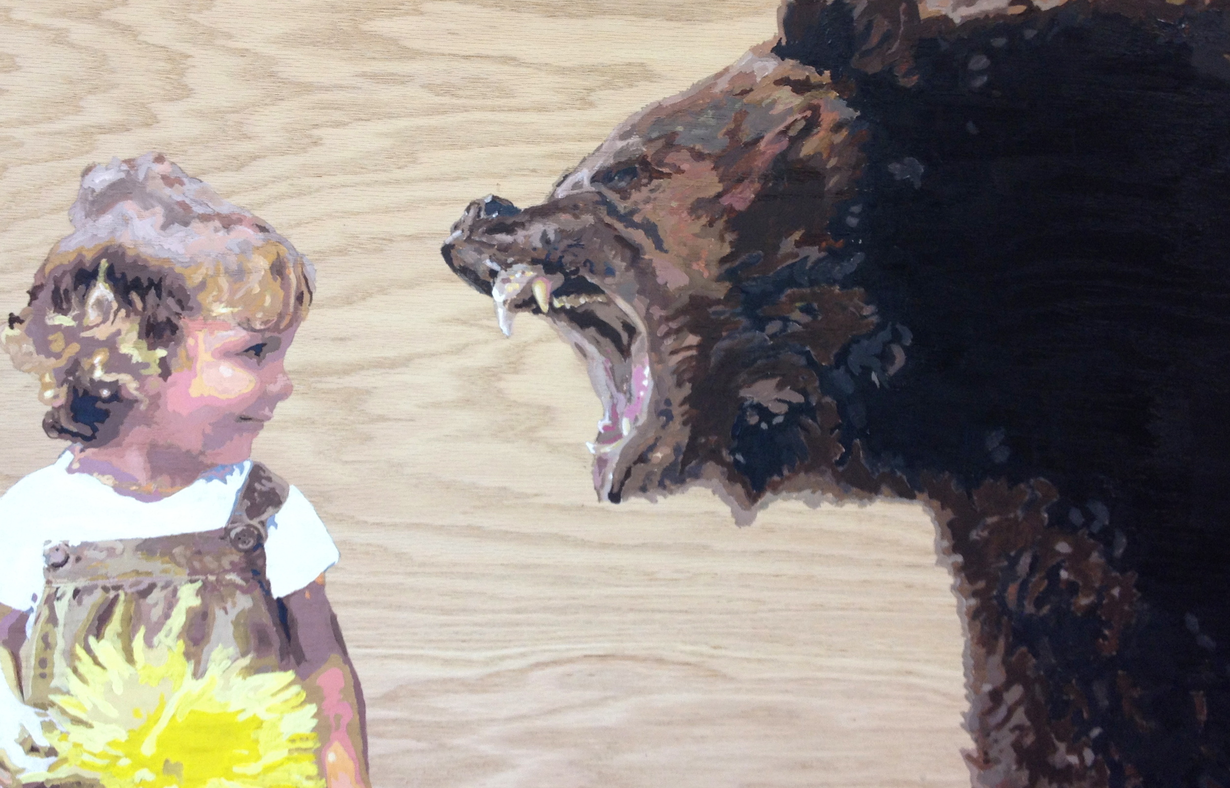 The Bear and a Bear (44"x25" - acrylic on cherry - 2014)