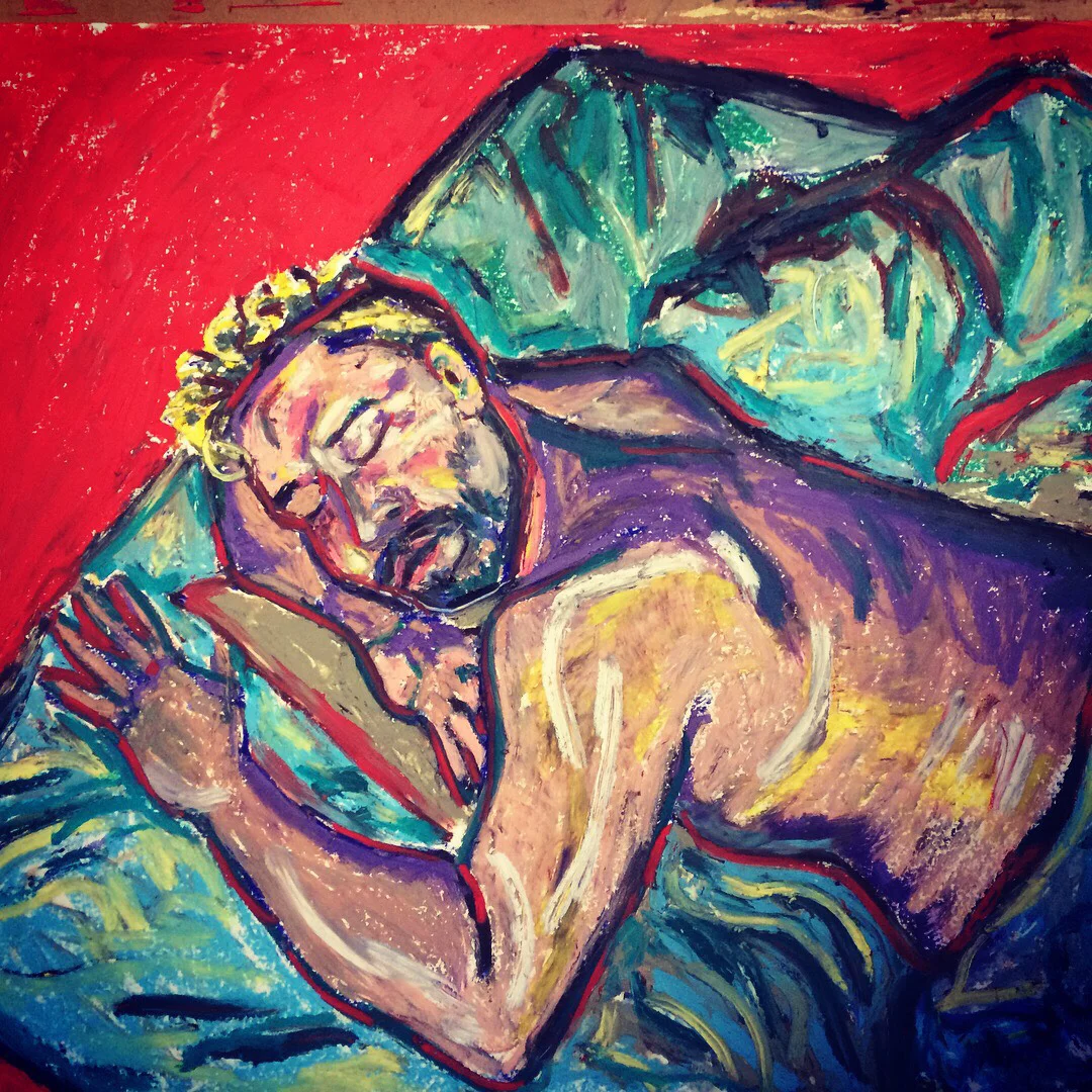 Erik in slumber, 2017, oil pastel on bristol board, 20"x20"