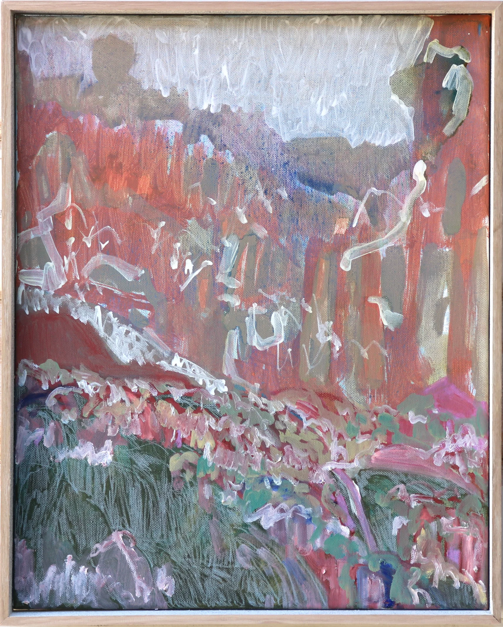 FAR I Oil, acrylic, gesso and prismacolour pencil on canvas. Framed in raw Tasmanian hardwood float frame. 42.5cm x 52.5cm. 2019 PURCHASE HERE