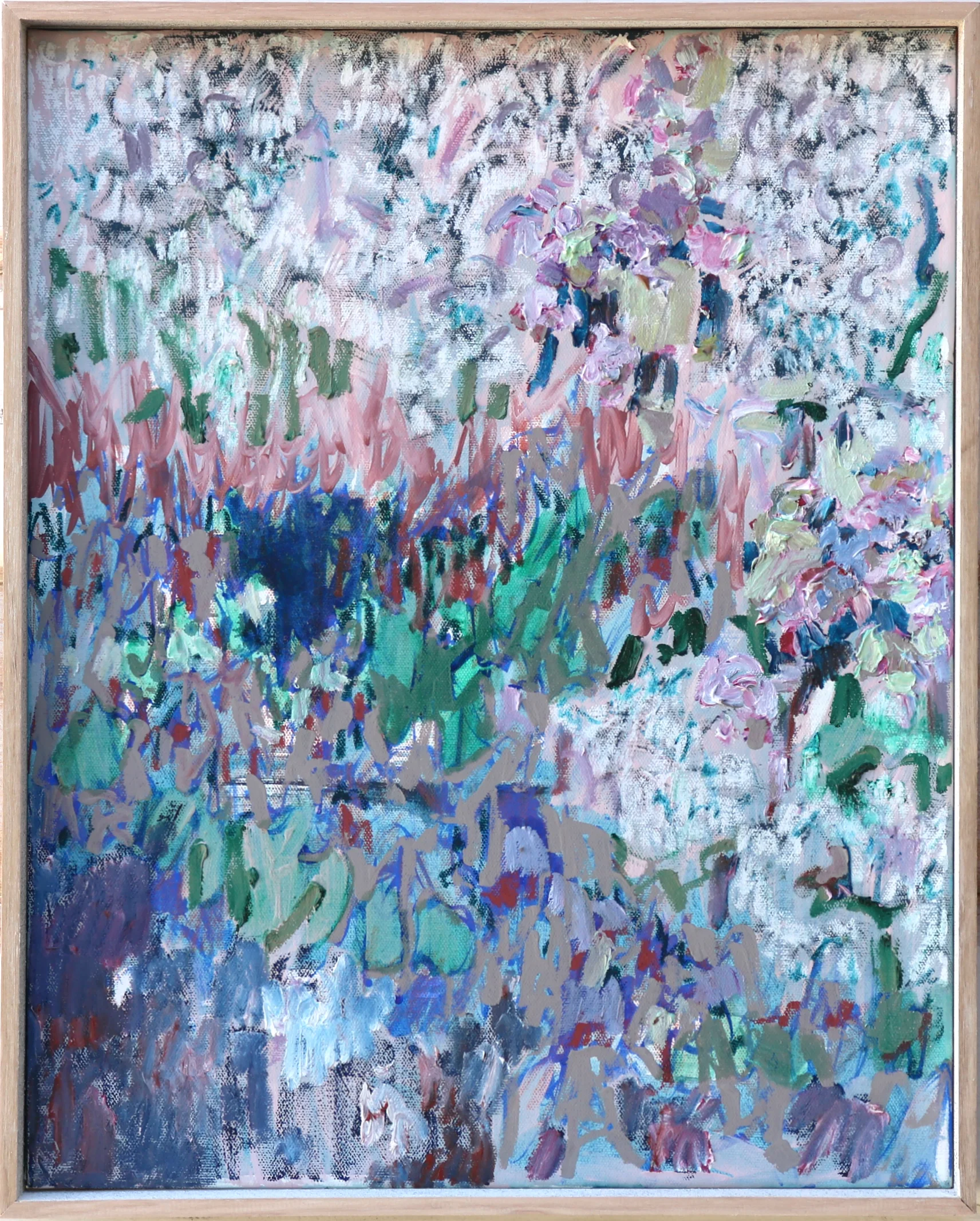 FAR III Oil, oil stick, acrylic and prismacolour pencil on canvas. Framed in raw Tasmanian hardwood float frame. 42.5cm x 52.5cm. 2019 PURCHASE HERE