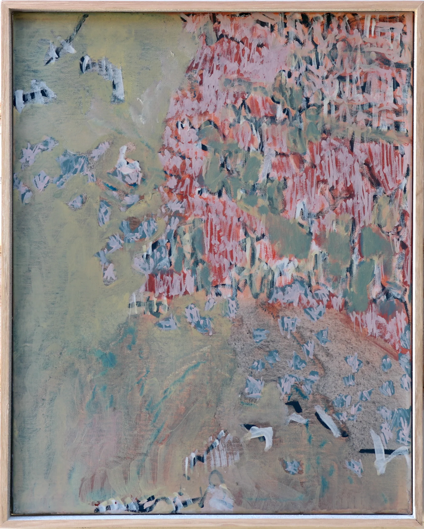 FAR IX Oil, acrylic, gesso and prismacolour pencil on canvas. Framed in raw Tasmanian hardwood float frame. 42.5cm x 52.5cm. 2019 PURCHASE HERE