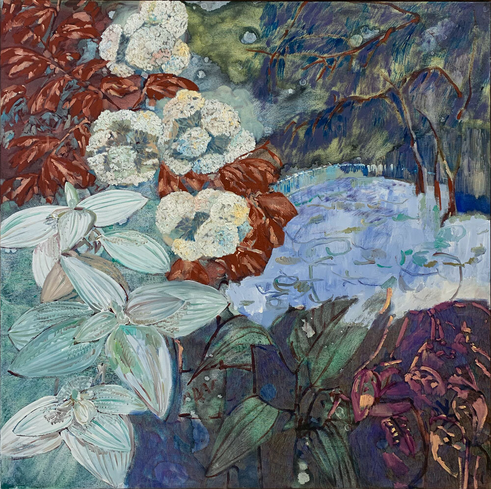  Lace Hydrangea On Lake Island, 1230mm x 1230mm x 55mm, Curatorial and Co, SOLD 