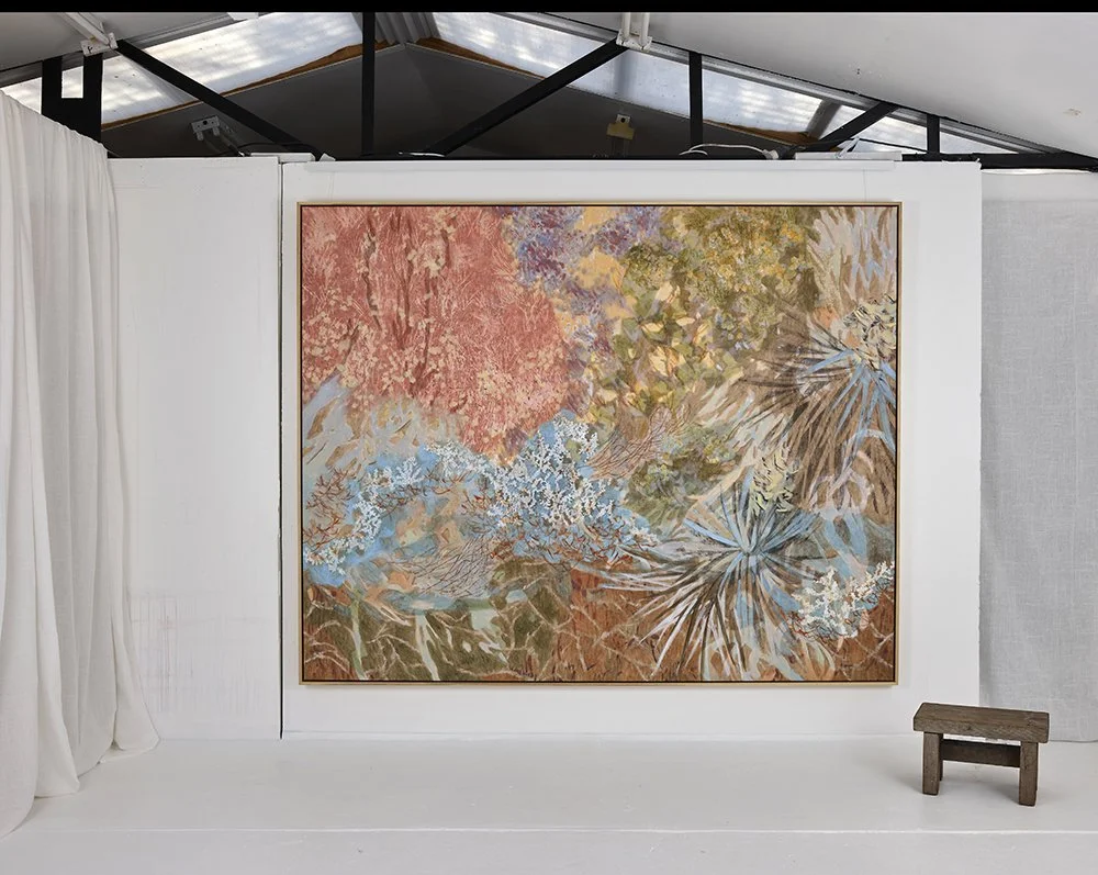  Corals On Arid Plains (2026)  Charcoal, Conté, Pastel and Acrylic on Canvas  160 x 200 cm SOLD 