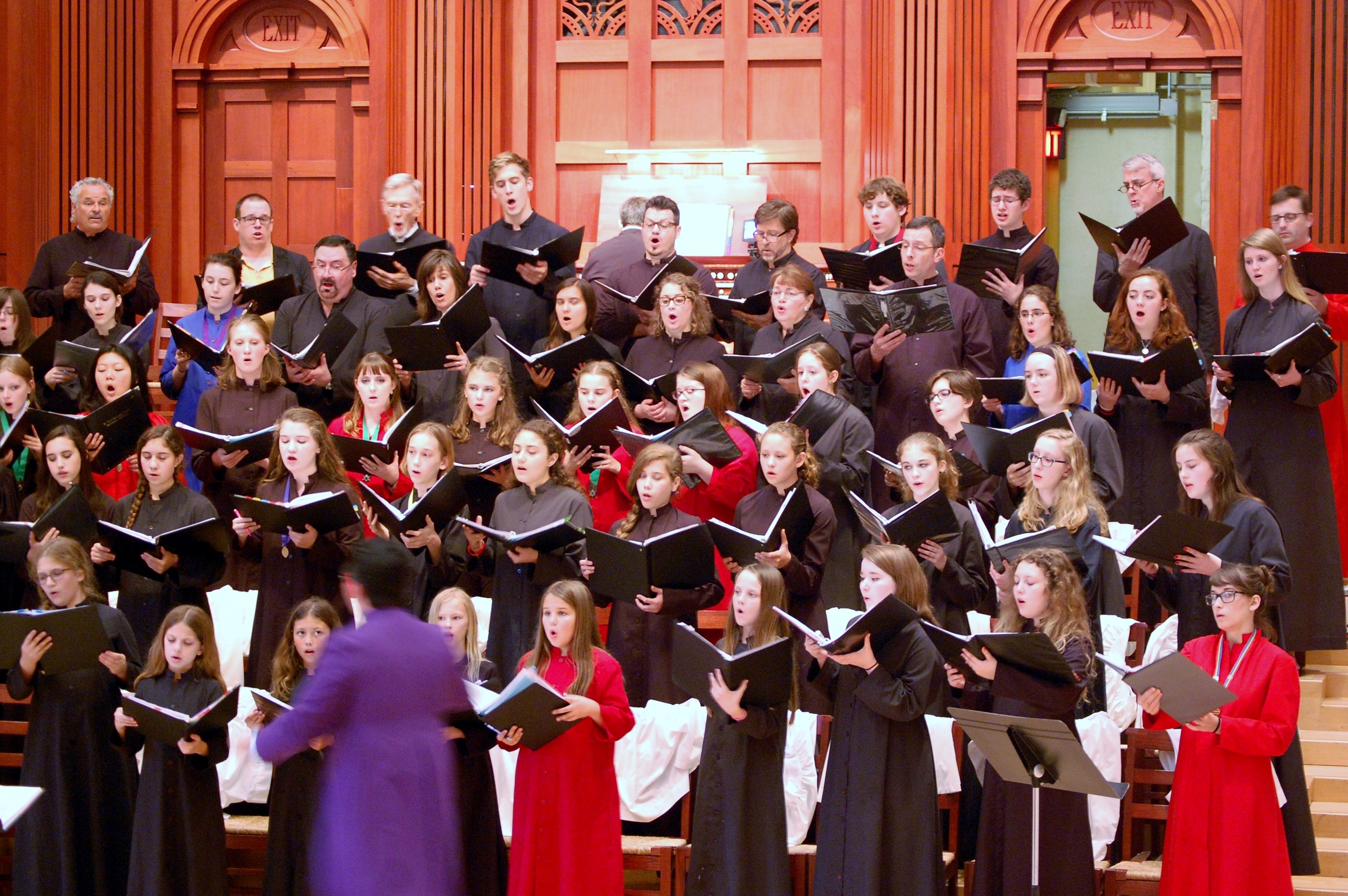 2015 RSCM Gulf Coast Training Course Choristers rehearse Rice University's Bates Recital Hall, augmented with Altos, Tenors, and Basses.
