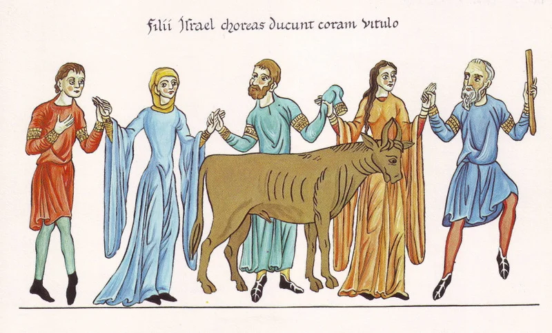The Dance of the Golden Calf from the Hortus Deliciarum. Artist: Herrad of Landsberg (1167-1185)