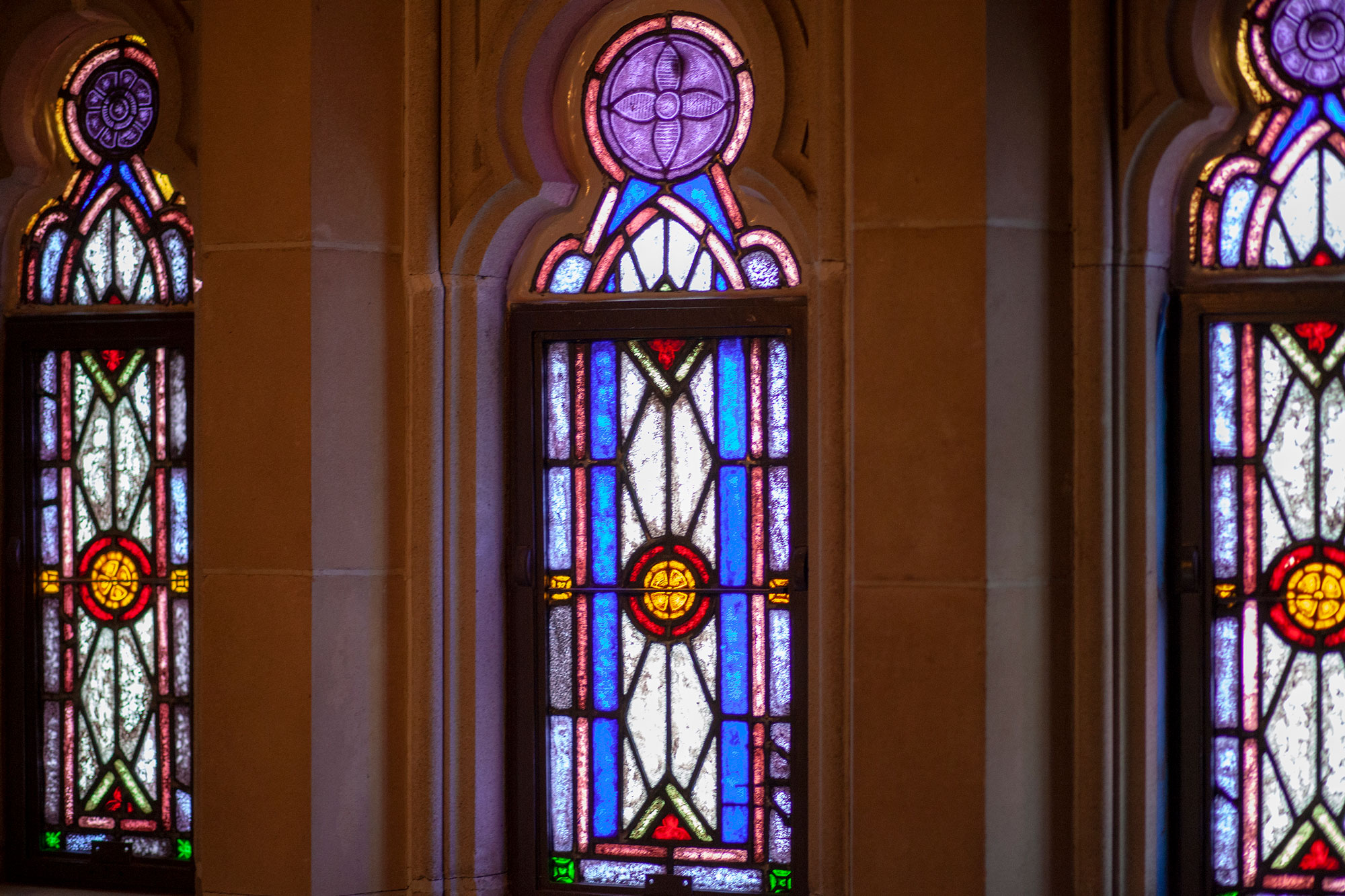 A trio of stained glass windows