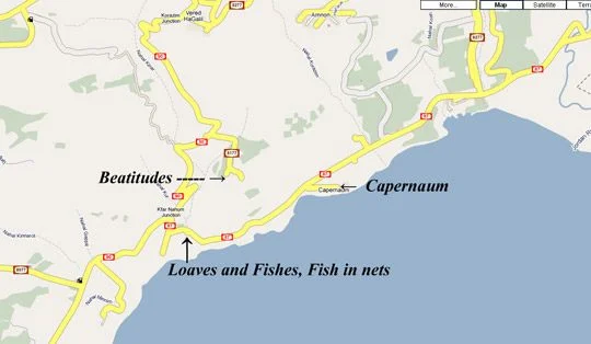 Map showing location of Capernaum