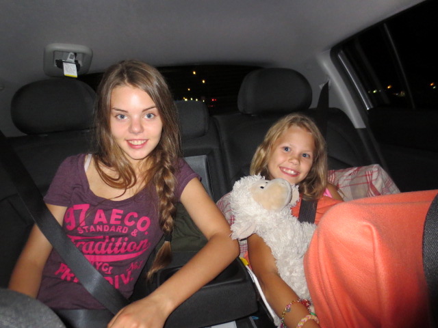 It was a long car trip and young girls took turns being in our car