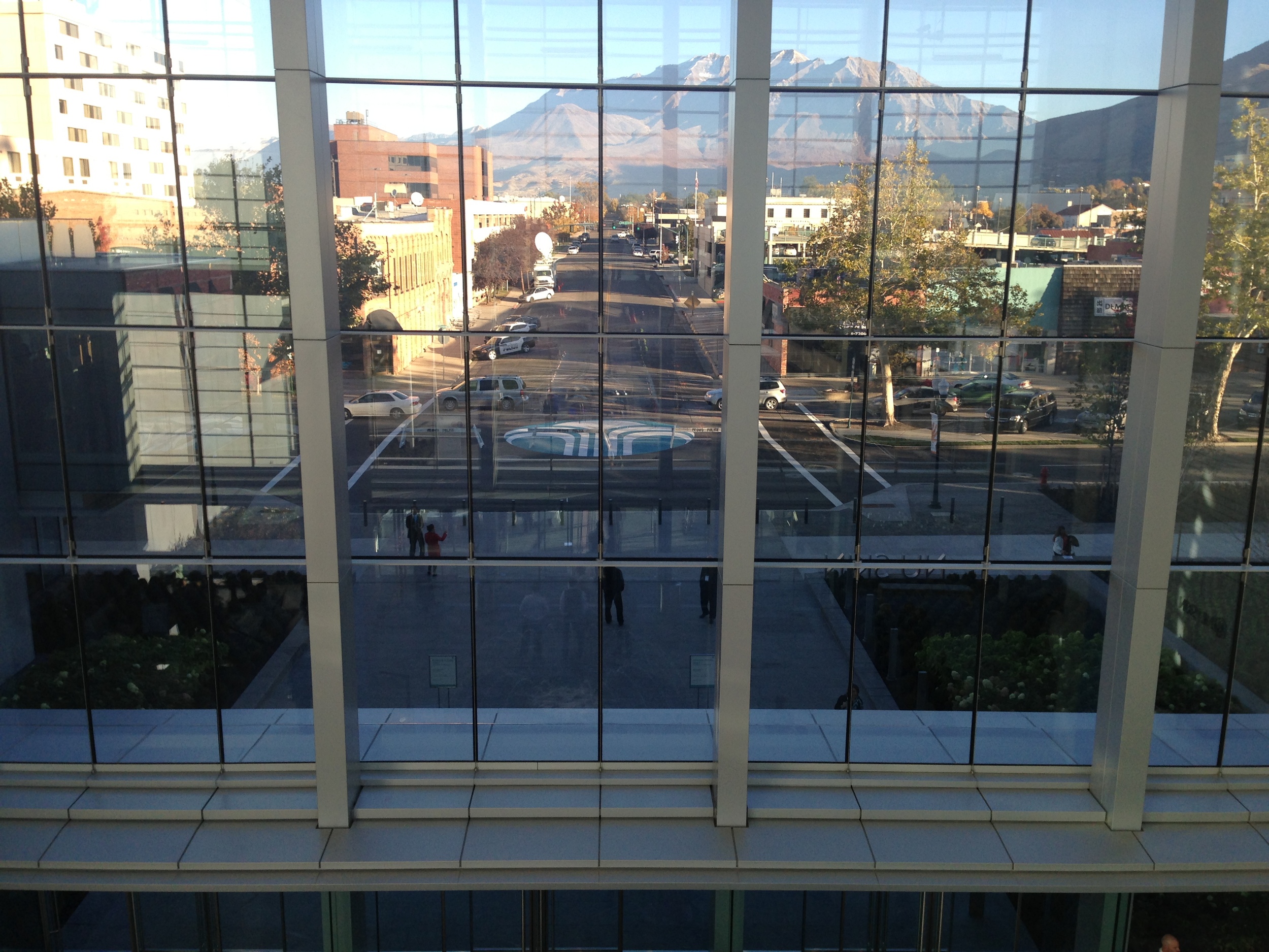 Looking out at the former intersection in front of the new Nu Skin Innovation Center in Provo - Nu Skin bought the street to build on it :-)