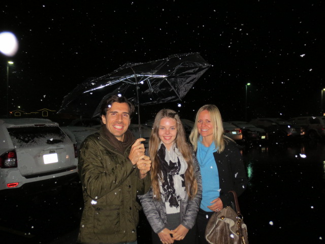 To our surprise it started snowing - Dora with Max and Hanna
