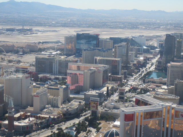 A great view above the Strip, with Bellagio and our Vdara hotel on the right