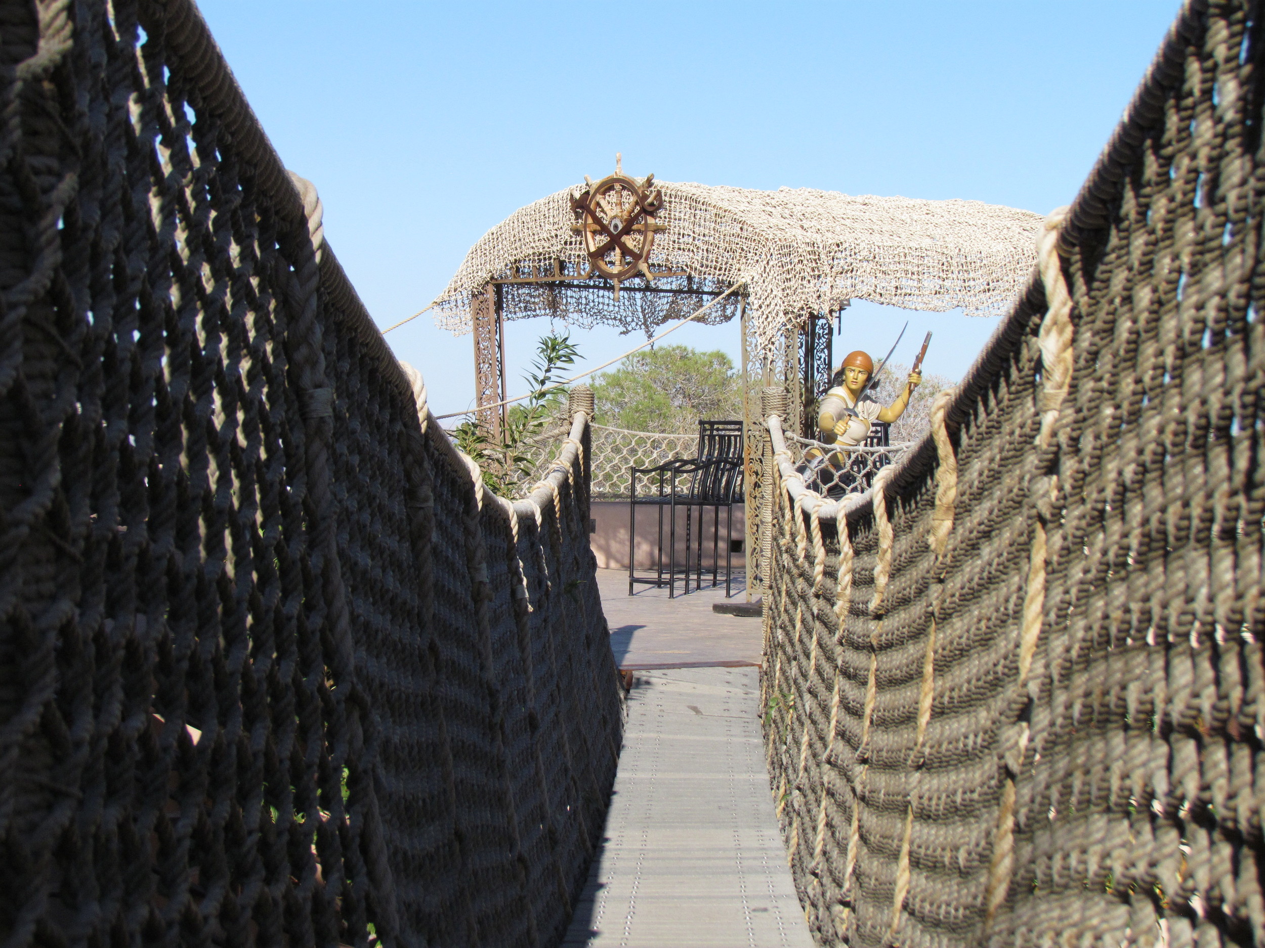 This net and wooden bridge was connecting to one of the roofs.