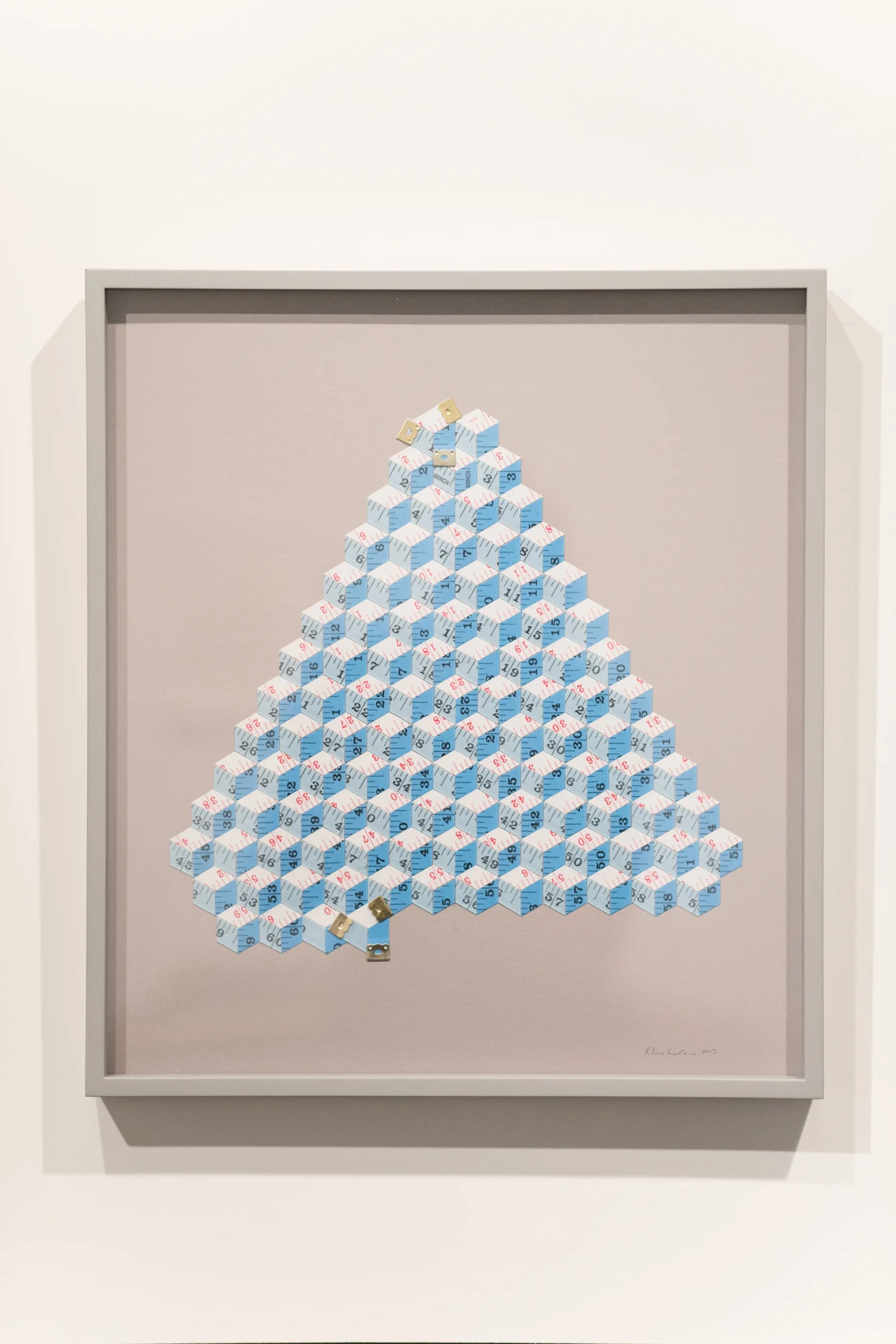 Kristiina Lahde, Metric System (blue and white triangle), Altered measuring tapes, 2013