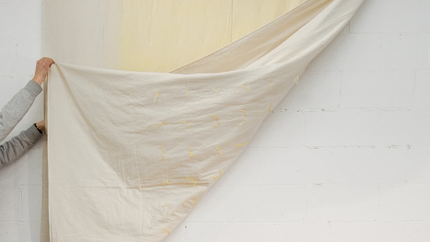 The Other Side of the Face (detail), 2017, Double quilt; laundered and quilted painting on muslin, 94 x 84 inches | 239 x 213 cm