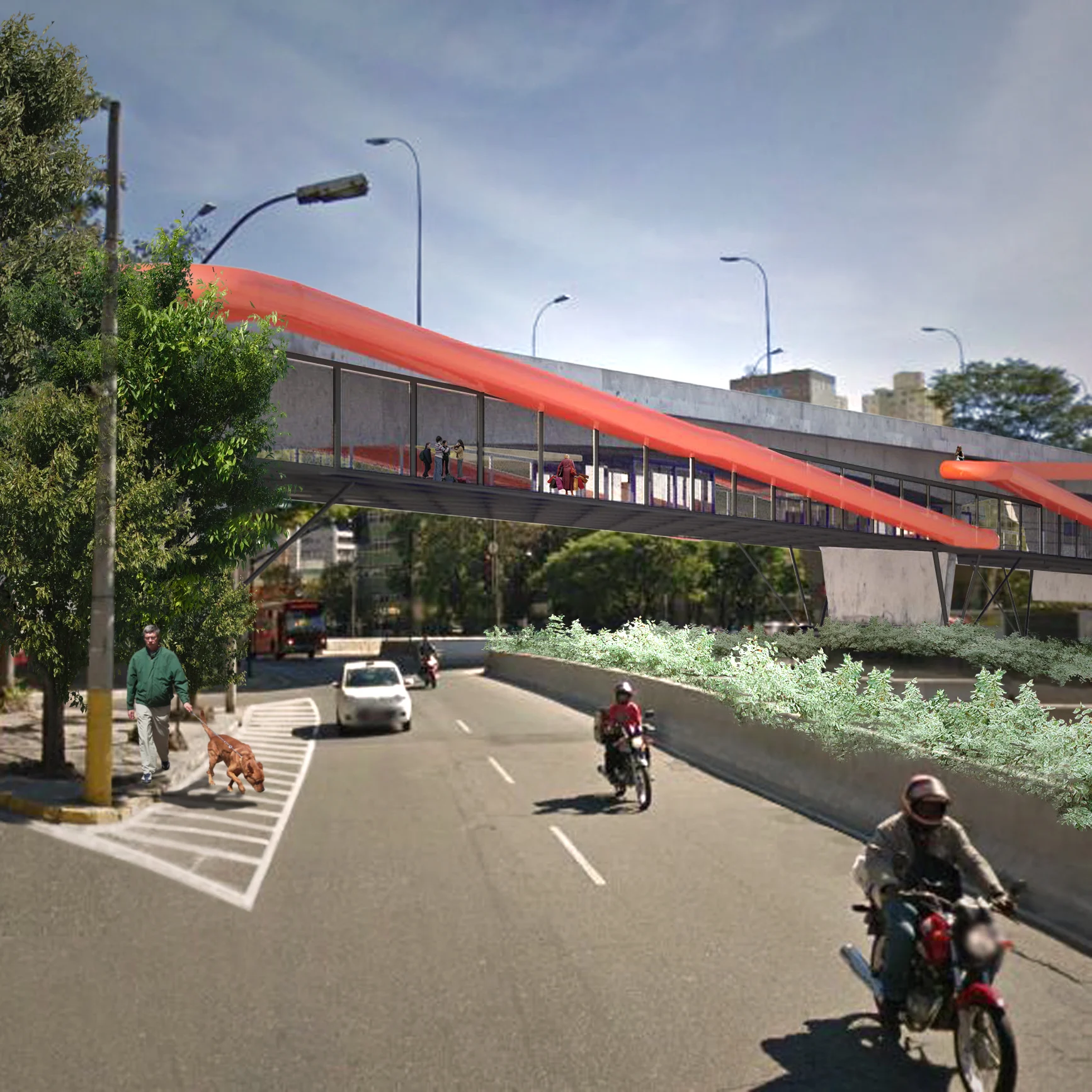 Vista externa da estrutura suspensa a partir da Av. dos Andradas