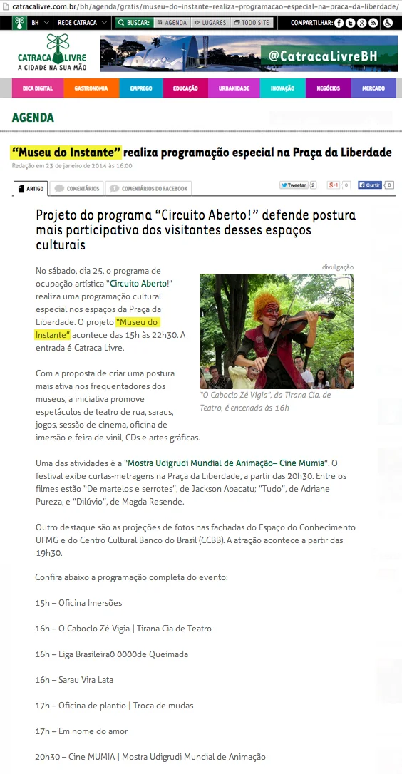 Site Catraca Livre, 23 de janeiro de 2014