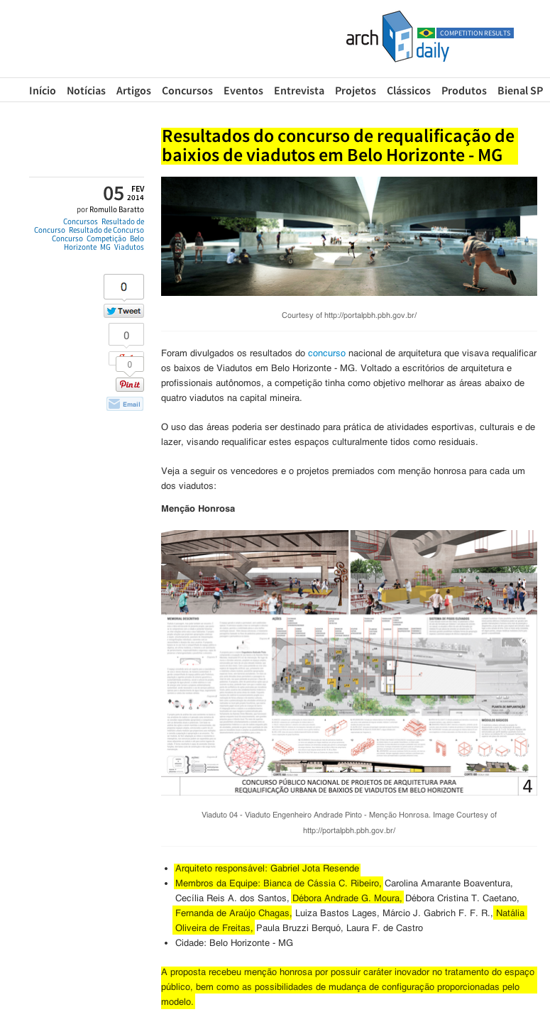 Site ArchDaily, 5 de fevereiro de 2014
